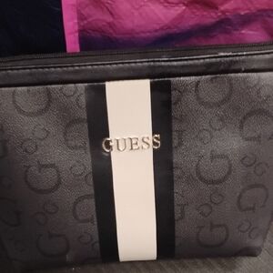 Guess Black and White Toiletry Bag with Monogram Print